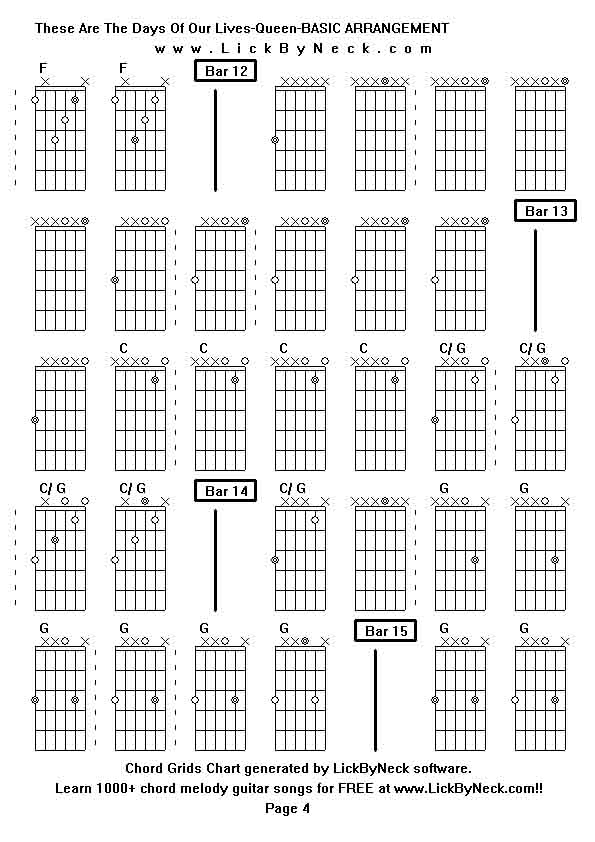 Chord Grids Chart of chord melody fingerstyle guitar song-These Are The Days Of Our Lives-Queen-BASIC ARRANGEMENT,generated by LickByNeck software.